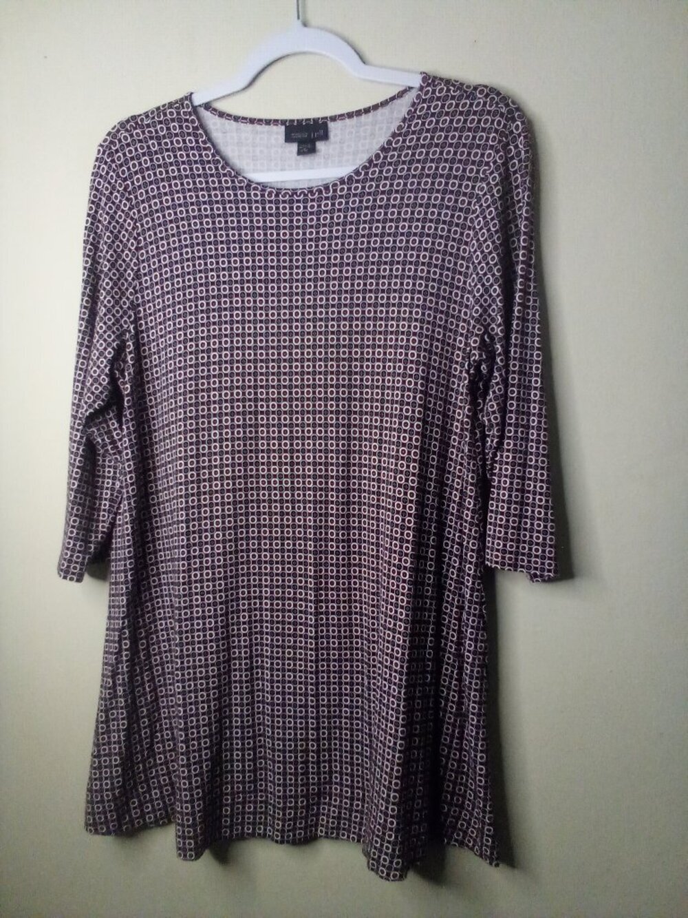 J Jill Wearever Collection Tunic Top Women M Petite 3/4 Sleeve Pattern Red Black